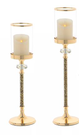 LUXUSNÝ SKLENENÝ SVIETNIK NA STOPKE ZLATÝ 46,5cm 